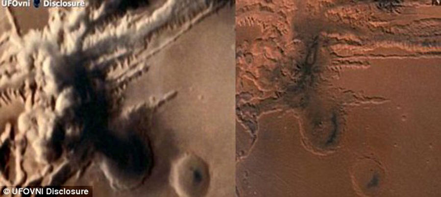 对于科学家而言,“水手”峡谷附近出现的蘑菇云其实是个造型怪异的坑,从太空的角度看确实有些像蘑菇云。但也有研究指出,巨大的蘑菇云可能是一个罕见的气旋,与火星上的甲