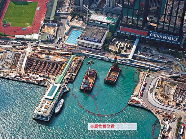 旧湾仔码头对开的填海工程范围海底，发现怀疑沉船残骸的金属物体 香港大公报图