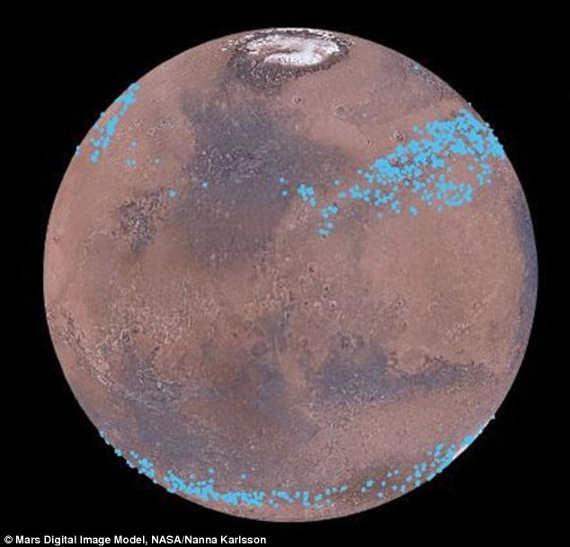 火星南北半球中纬度地表之下也隐藏着一些冰川