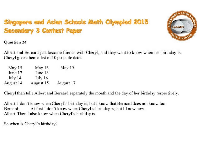 这条比赛题目在网上疯传,其实是泄题,因为比赛尚未结束,区域奥数比赛下一站将在柬埔寨举行,考题将被更换。