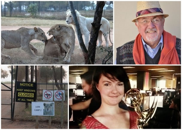 查普尔(右下图)和波特赫伊特(右上图)同车游动物公园。左上图及左下图为园中情况。