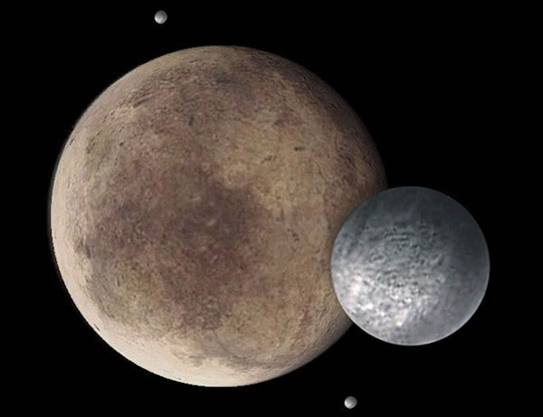 冥王星曾是太阳系9大行星之一。图为画家笔下的冥王星及其卫星。