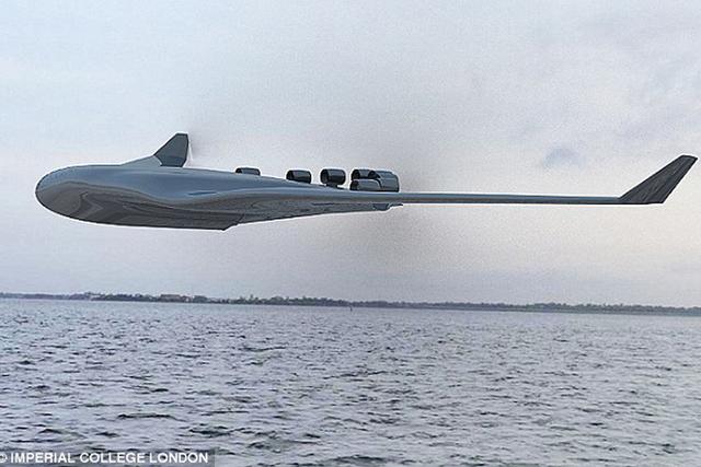 伦敦帝国理工学院设计的巨型水上客机载客量达到2000名,使用了飞翼造型,下机身为船型结构