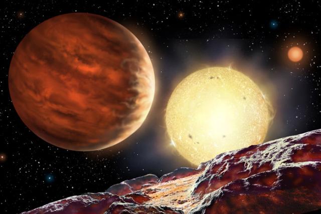 艺术家绘制了WASP-142b的想象图,该行星一面被潮汐锁定,另一面则永远对着黑暗的夜空