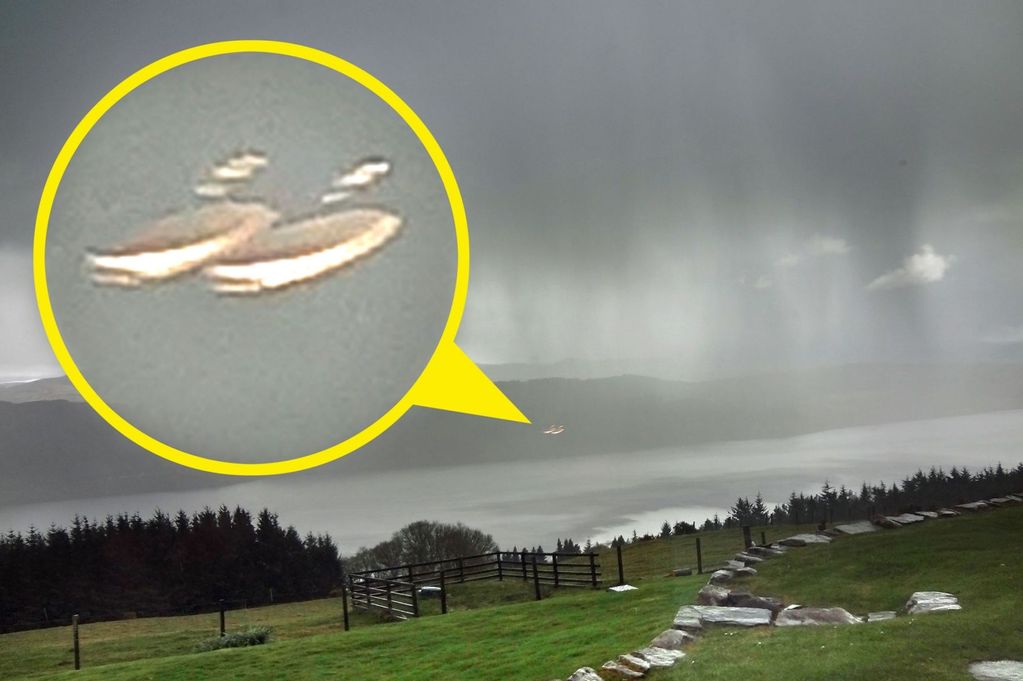 英国夫妇游尼斯湖没找到水怪却拍到湖面上盘旋的一对UFO