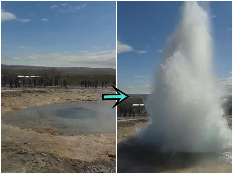 冰岛喷泉突然大喷发,灼伤2名小童。