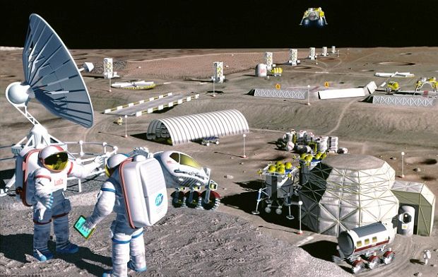 画家笔下人类在月球建立永久基地构思图