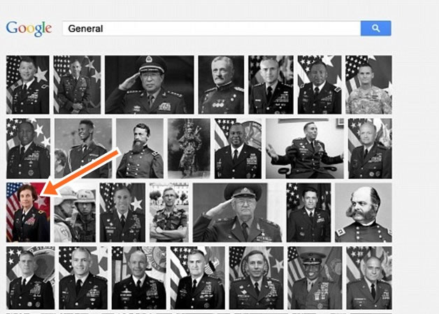 军官(General)的图片搜寻结果中,只有一张为女性图像。