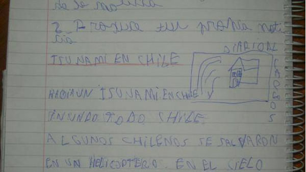 智利8岁男童Carlos Perez在学校写作文竟预测中地震海啸大灾难的降临