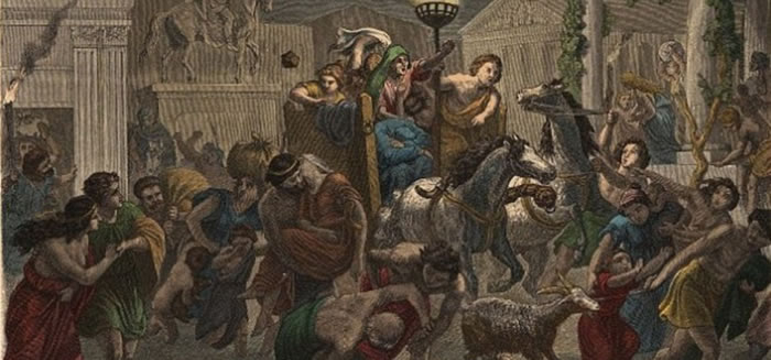 罗马作家小普林尼(Pliny the younger)曾在维苏威火山喷发期间描述过当时的恐怖场景:庞贝城中恐慌的罗马人举着火把通过黑暗的街道时,涌动的石头将他们