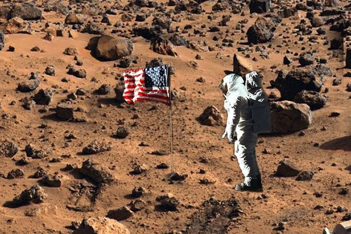 美国太空人登陆火星构思图