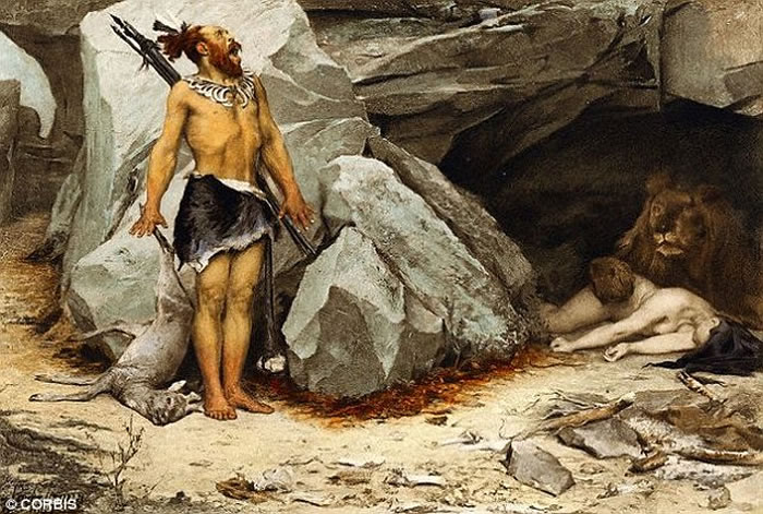 古人类回到洞穴却发现已被洞狮占据