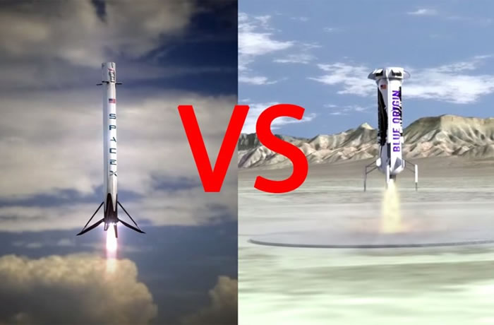 Blue Origin(右)挑战SpaceX(左)成功。