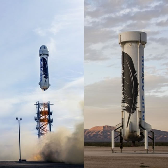 New Shepard太空火箭升空(左)后,成功降落(右)。