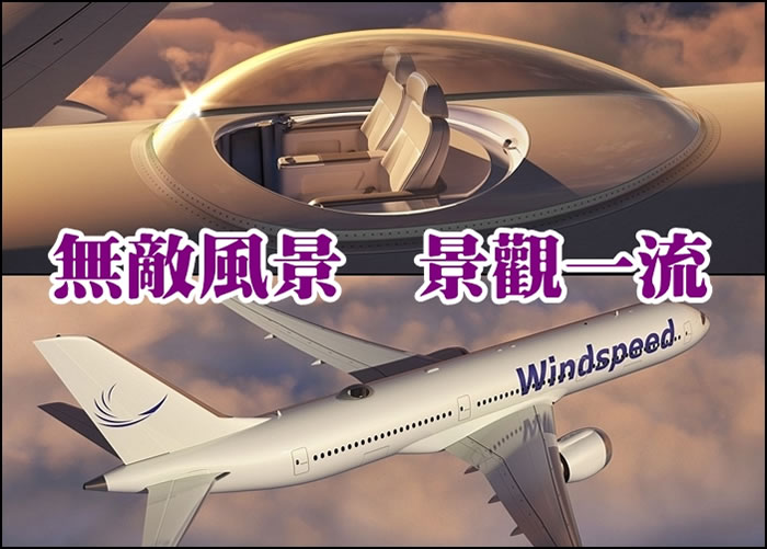 空中展望台设在机背上,令乘客可欣赏360度的景观。