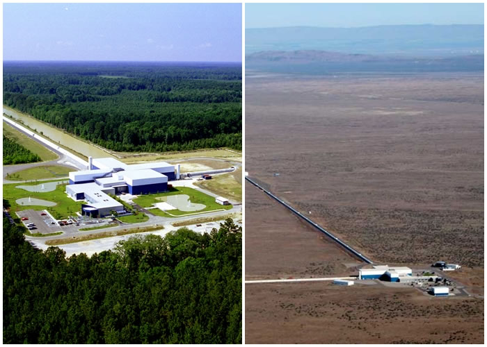 ����˹��LIGOλ�ڻ�ʢ���ݣ���ͼ����·��˹�����ݣ���ͼ������ʩ��̽�⵽������Ѷ�š�