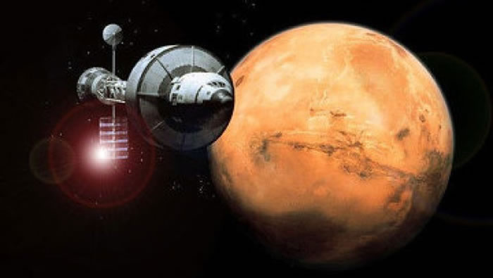 核动力太空船将成为远征火星的好帮手。图为构思图。