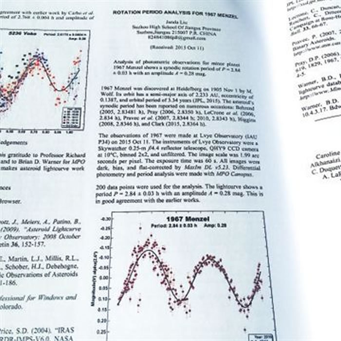 刘君达两年多来发现16颗小行星,其撰写的两篇论文更刊登在美国专业学术期刊上。