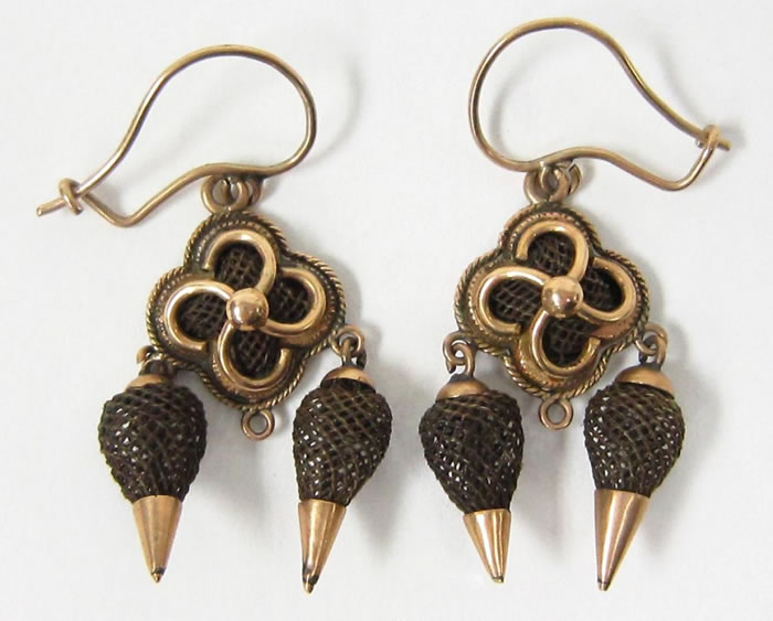 耳环深棕色部份为人发。在维多利亚时代,发饰与发圈都是悼念挚爱亲友的流行方式。 COURTESY OF MINNESOTA HISTORICAL SOCIETY