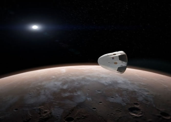 SpaceX计划把“红龙”送上火星。图为构想图。