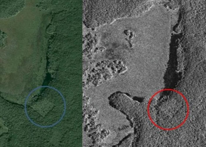 圆圈所示的方形,似是人造建筑。