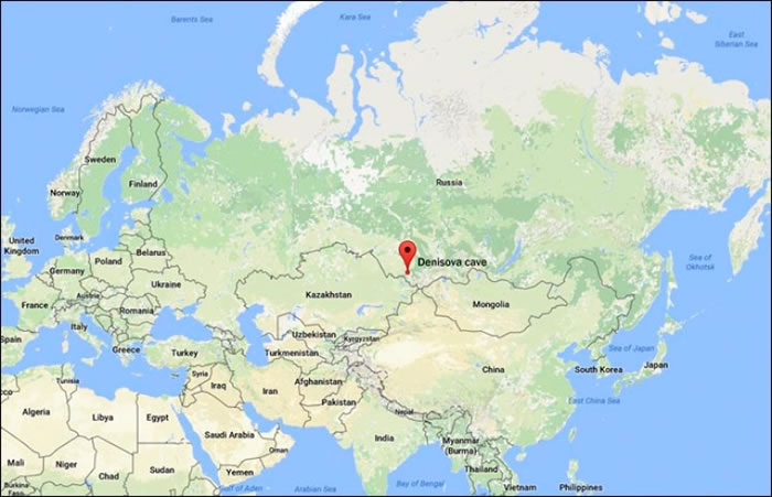 丹尼索瓦洞(红点)位于西伯利亚。