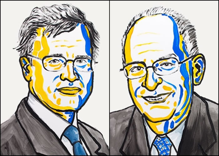 霍尔姆斯特伦(左)及哈特(右)共同获奖。