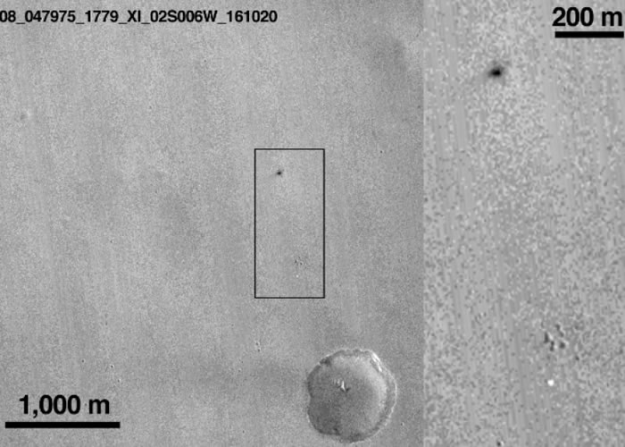 MRO拍摄的火星地面影像上,出现一个黑点。