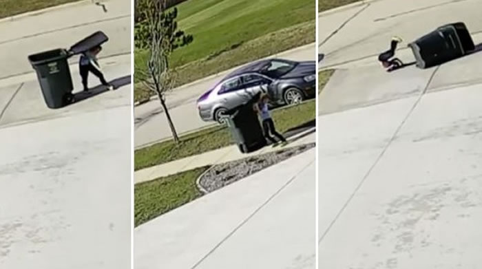 YouTube“美国最好笑家庭影片”:风势太强劲 男童数次遭掀起的垃圾桶盖砸头