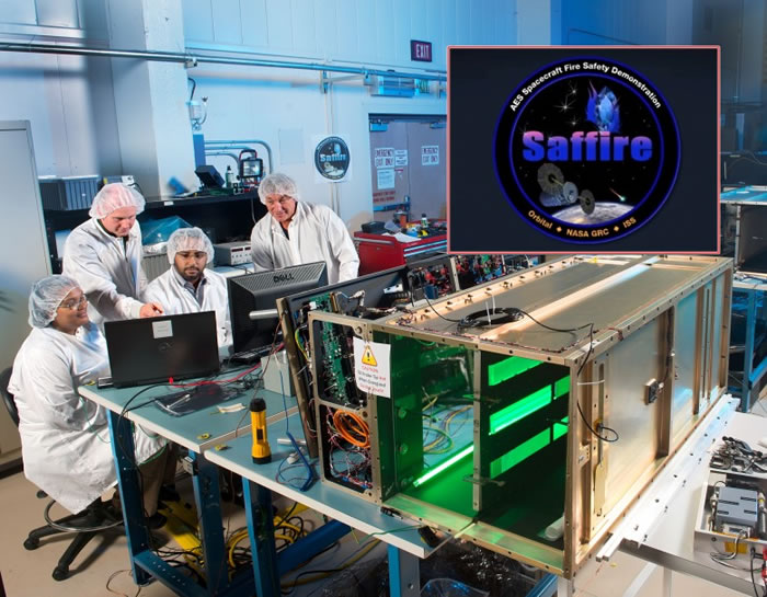 一班科学家和工程师正在为Saffire放火实验进行测试。