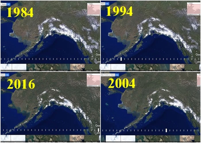 阿拉斯加的哥伦比亚冰川的Timelapse缩时影片,可见冰片面积不断减少。