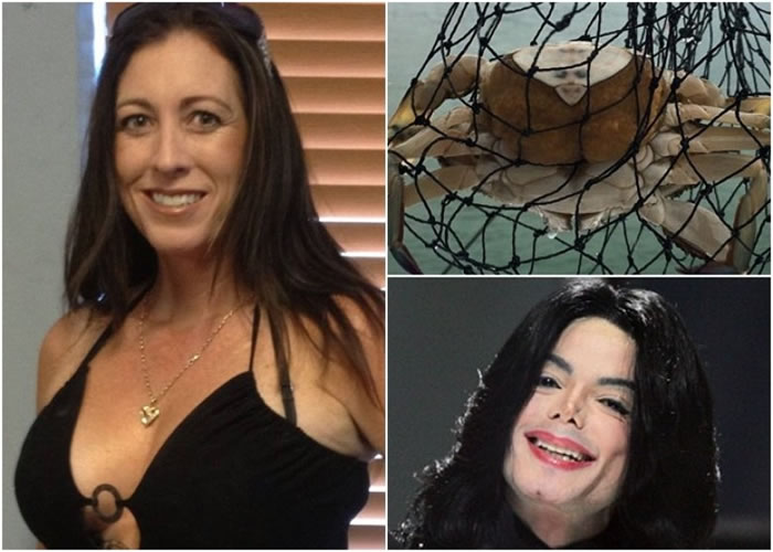 肖特(左图)捉到的螃蟹(右上图),其花纹被指与迈克尔杰克逊(右下图)的样貌很相似。