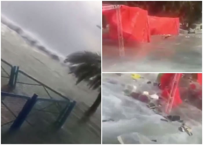 巨浪浸毁多间房屋。同时在恶劣天气下,有树木和帐篷倒下。