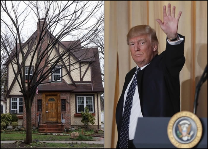 特朗普(右图)在纽约的儿时故居(左图)出售。