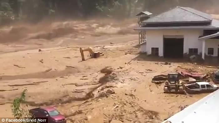 老挝东北部川圹省正在兴建的水坝突然破裂溃堤 大洪水98秒吞噬工地