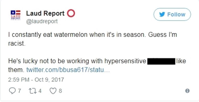 有网民指每日都吃西瓜,应被视为种族主义者。