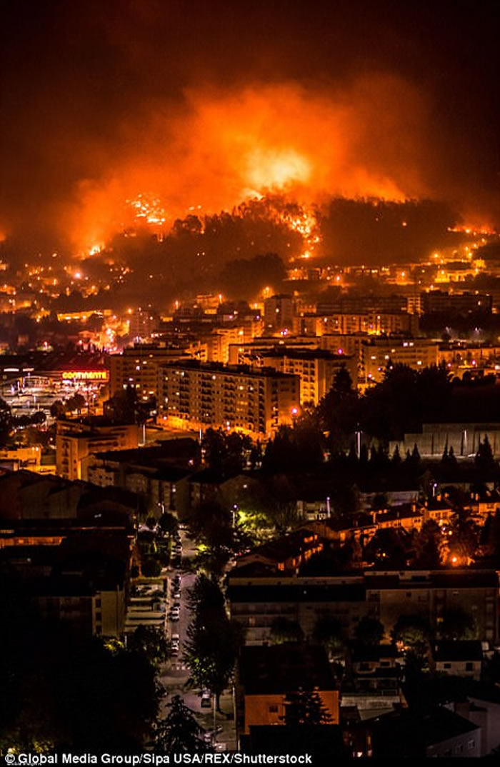 葡萄牙森林大火城镇Vieira de Leiria周遭出现“末日景象”