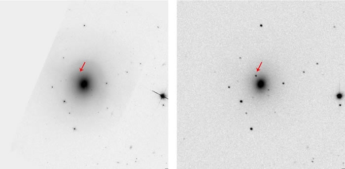 ��ͼ�ǹ���̫����Զ������⵽���������ĸ���ǰ�����㵽��NGC 4993��Բ��ϵӰ�񡣶���ͼ������˹������Զ����Swope Telescope����2017��8����