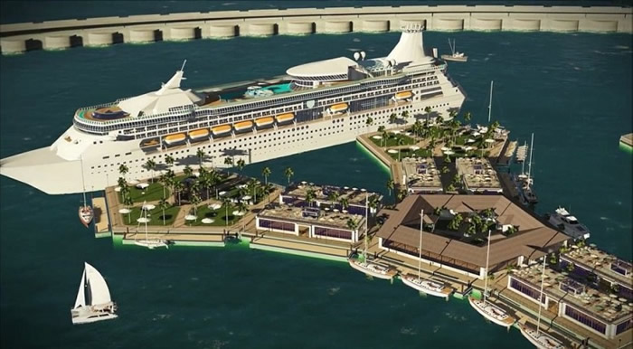 邮轮可泊入海上城市之内。