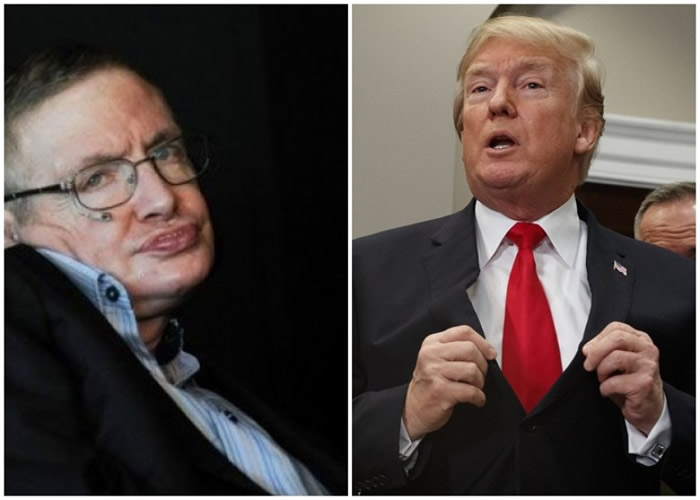 霍金(左)指特朗普(右)令地球增加负担。