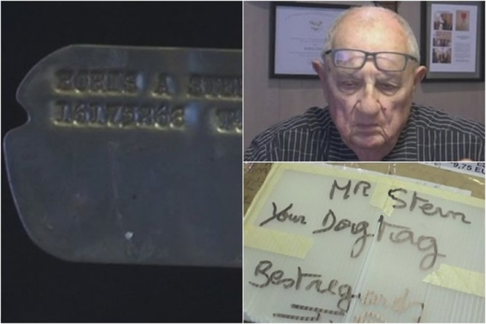 斯特恩(右上图)获好心人送回军牌。