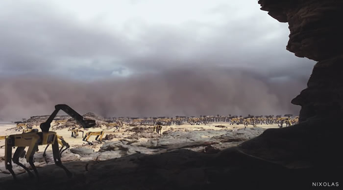 Youtube网站NIXOLAS频道视频描述一个被机器人SpotMini占领的世界