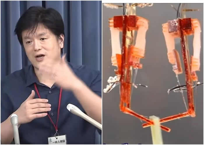 竹内昌治(左图)研发出可灵活活动的机器人。