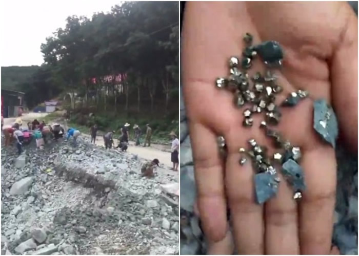 云南一处隧道施工地盘惊传发现金矿,吸引大量村民赶来“淘金”。