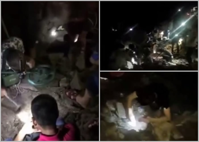 即使入夜,仍有不少人挑灯在废墟中寻宝。