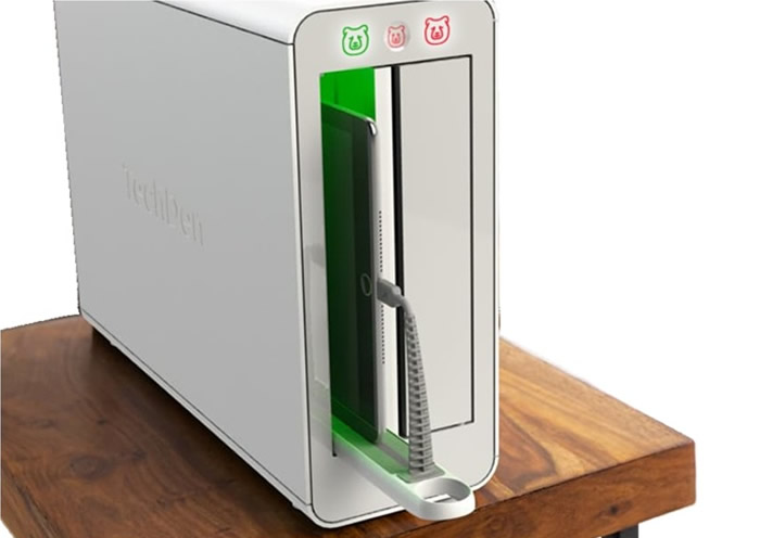 盒子可以容纳手机或平板电脑。