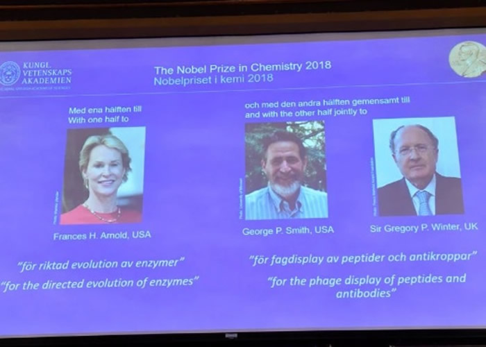 “驾驭进化的能量”研发蛋白质制药 美英三学者获2018年诺贝尔化学奖