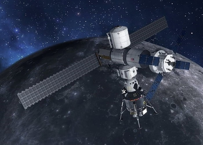 登月舱将以“深空门户”太空站为母船;图为构想图。