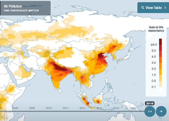 愈深色的地区减寿威胁愈高。