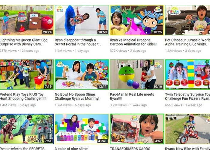Ryan ToysReview几乎每天均会上载新片。